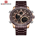 NAVIFORCE NF9182 Bronze Stainless Steel Dual Time Wrist Watch For Men - RoseGold & Bronze