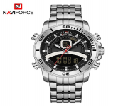 NAVIFORCE NF9181 Silver Stainless Steel Dual Time Wrist Watch For Men - Silver