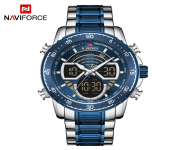 NAVIFORCE NF9189 Royal Blue & Silver Two-Tone Stainless Steel Duel Time Watch For Men - Royal Blue & Silver