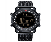 NAVIFORCE NF9130 Black Mesh Stainless Steel LED Pedometer Wrist Watch - White & Black for Men