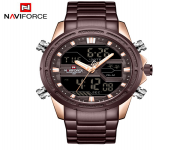 NAVIFORCE NF9138 Bronze Stainless Steel Dual Time Wrist Watch For Men - RoseGold & Bronze