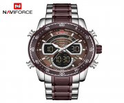 NAVIFORCE NF9189 Bronze & Silver Two-Tone Stainless Steel Duel Time Watch For Men - Bronze & Silver