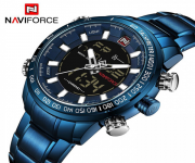 NAVIFORCE NF9093 Royal Blue Stainless Steel Dual Time Wrist Watch For Men - Royal Blue