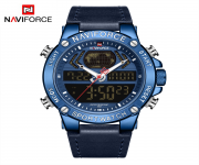 NAVIFORCE NF9164 Navy Blue PU Leather Dual Time Wrist Watch For Men - Royal Blue & Navy Blue