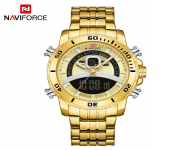 NAVIFORCE NF9181 Golden Stainless Steel Dual Time Wrist Watch For Men - Golden