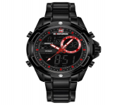 NAVIFORCE NF9120 Black Stainless Steel Dual Time Wrist Watch For Men - Red & Black