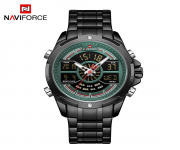 NAVIFORCE NF9170 Black Stainless Steel Dual Time Wrist Watch For Men - Green & Black