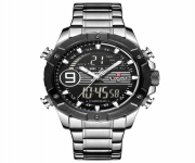 NAVIFORCE NF9146 Silver Stainless Steel Dual Time Wrist Watch For Men - Black & Silver