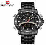 NAVIFORCE NF9181 Men's Black Stainless Steel Dual Time Wrist Watch - Sleek Black Design