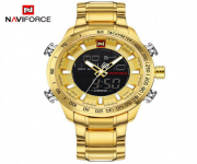 NAVIFORCE NF9093 Golden Stainless Steel Dual Time Wrist Watch For Men - Golden