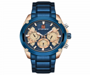 NAVIFORCE NF9113 Royal Blue Stainless Steel Chronograph Watch For Men - Royal Blue & RoseGold