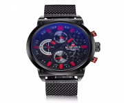 NAVIFORCE NF9068 Black Mesh Stainless Steel Chronograph Watch For Men - Black & Red