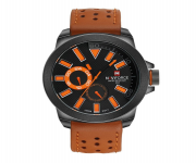 NAVIFORCE NF9064 Brown PU Leather Chronograph Watch For Men - Orange & Black