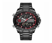 NAVIFORCE NF9146 Stainless Steel Dual Time Wrist Watch for Men - Red and Black