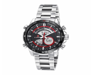 NAVIFORCE NF9031 Stainless Steel Dual Time Wrist Watch for Men - Red and Silver