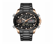 NAVIFORCE NF9146 Stainless Steel Dual Time Wrist Watch for Men - Rose Gold and Black
