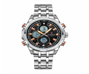 NAVIFORCE NF9049 Stainless Steel Dual Time Wrist Watch for Men - Orange and Silver
