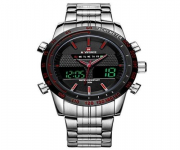 NAVIFORCE NF9024 - Silver Stainless Steel Wrist Watch for Men - Red & Silver