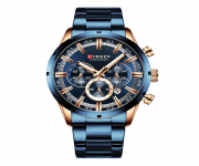 CURREN 8355 Royal Blue Stainless Steel Chronograph Watch For Men - RoseGold & Royal Blue