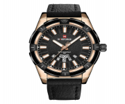 NAVIFORCE NF9118  with day date Black PU Leather Analog Watch for Men - RoseGold and Black