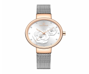 NAVIFORCE NF5013 with day date Silver Mesh Stainless Steel Analog Watch For Women - RoseGold & Silver