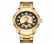 NAVIFORCE NF9166 Golden Stainless Steel Analog Watch for Men - Black and Golden