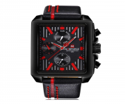 NAVIFORCE NF9111 Black PU Leather Chronograph Watch For Men - Black & Red