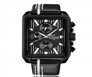 NAVIFORCE NF9111 with day date Black PU Leather Chronograph Watch For Men - Black & White