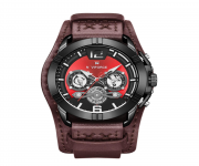 NAVIFORCE NF9162 Chocolate PU Leather Chronograph Watch For Men - Red & Chocolate