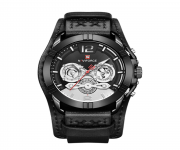 NAVIFORCE NF9162 Black PU Leather Chronograph Watch For Men - White & Black