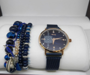 IEKE 88035 Royal Blue Mesh Stainless Steel Analog Watch For Women - Rose Gold & Royal Blue