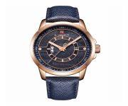 NAVIFORCE NF9151 - Navy Blue PU Leather Analog Watch for Men - RoseGold & Navy Blue