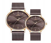 NAVIFORCE NF3008 Bronze Mesh Stainless Steel Analog Watch For Couple - RoseGold & Bronze