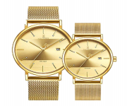 NAVIFORCE NF3008 Golden Mesh Stainless Steel Analog Watch For Couple - Golden