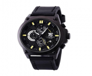 T5 H3479G-B Black PU Leather Analog Chronograph Sports Watch for Men - Black & Yellow | Premium Timepiece
