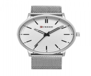 Curren 8233 Silver Mash Stainless Steel Analog Wrist with day date Watch For Men - White
