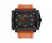 1029 PU Leather Wrist Watch For Men - Brown and Black