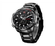 Black NF9093 Stainless Steel Dual Display Wrist Watch for Men