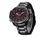 Black and Red NF9093 Stainless Steel Dual Display Wrist Watch for Men