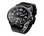 Naviforce NF9028 - Black Leather Wrist Watch for Men