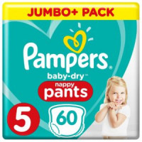 Pampers Baby Dry Nappy Pants - Size 5 (Jumbo+ 60 Pack) - UK's Best Disposable Cotton Nappies