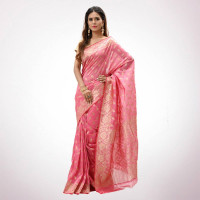 Pink and Golden Gas Silk Saree for Women 