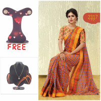 Multicolor  Check Saree for Women With (Pendant Free)