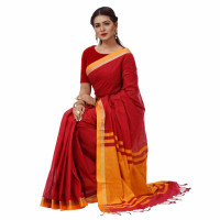 Red &Yellow Cotton Saree for Women   