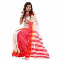 White & Red Silk Saree for Women  