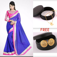 Blue Silk Saree For Women  ( Pendant Free)
