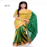 Yellow and Green Silk Saree For Women (Pendant Free)