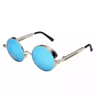Gothic Steampunk Round Metal Sunglasses for Men Women Mirrored Circle Sun glasses Brand Designer RetroVintage Oculos UV400With (..