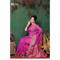 Hot Pink Haf Silk Saree For Women