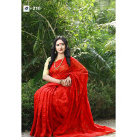 Red Haf Silk Jamdani Saree For Women